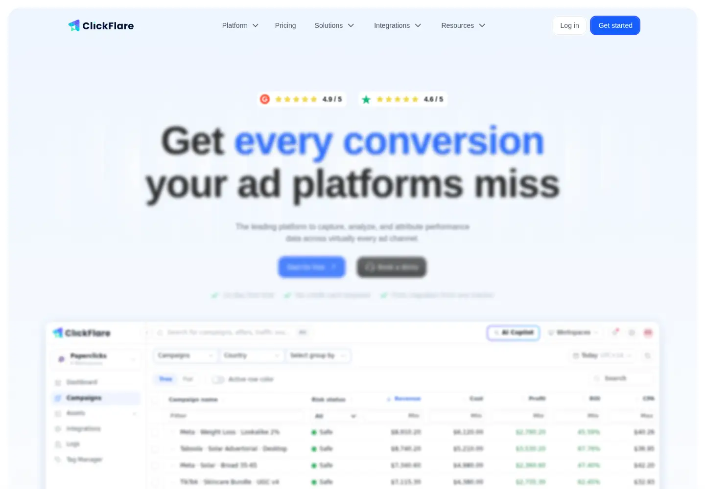 Screenshot of clickflare.com
