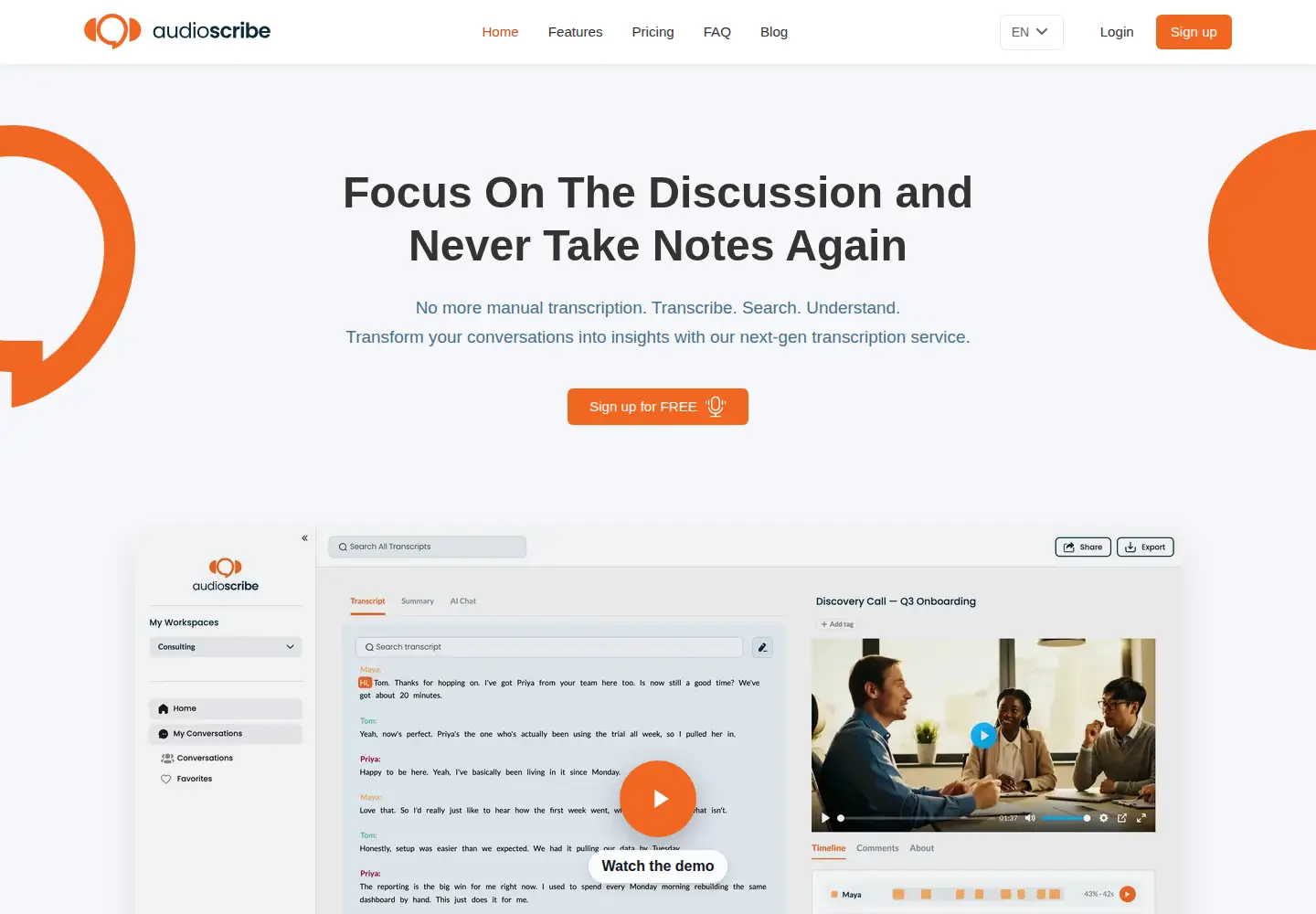 Screenshot of audioscribe.io