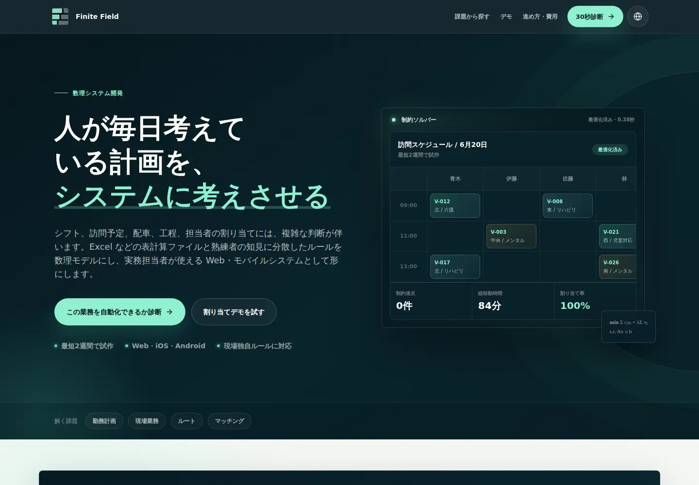 Captured homepage of finitefield.org in the current scan