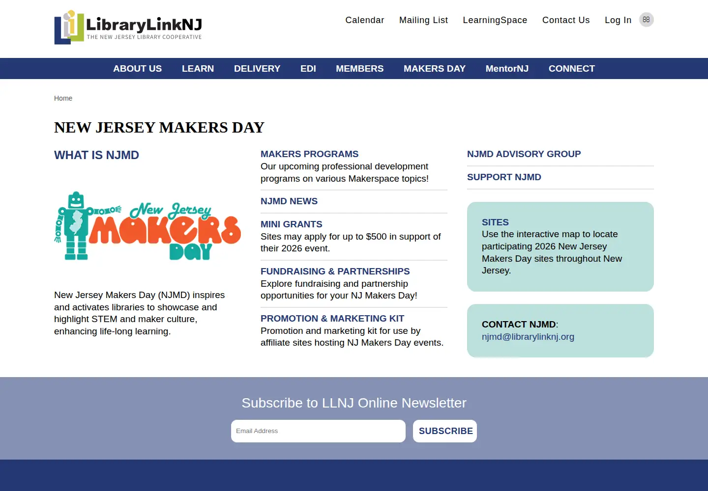 Captured homepage of njmakersday.org in the current scan