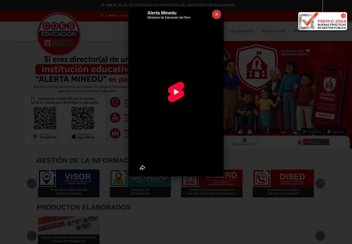 Captured homepage of coeseducacion.pe in the current scan
