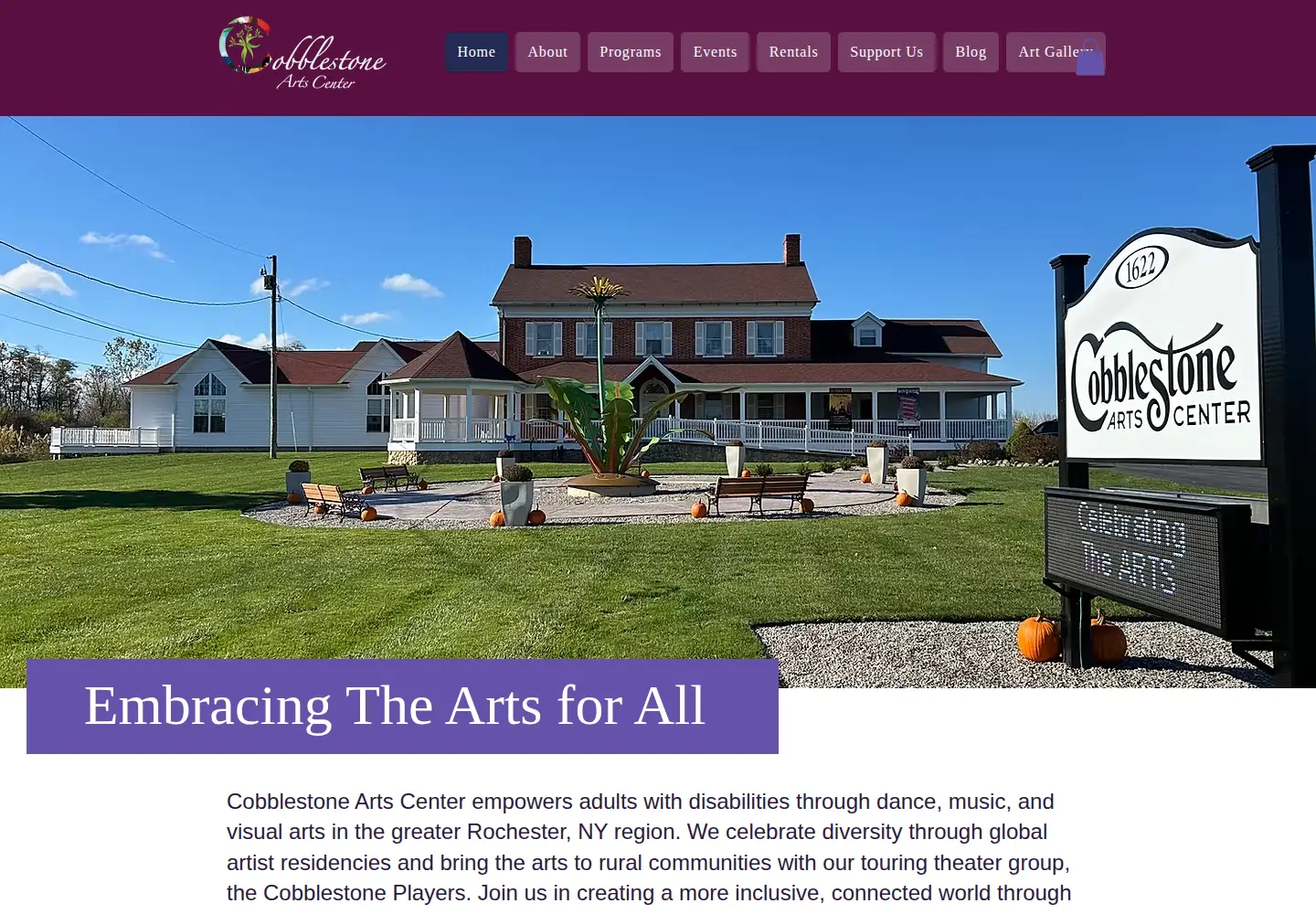 Screenshot of cobblestoneartscenter.com