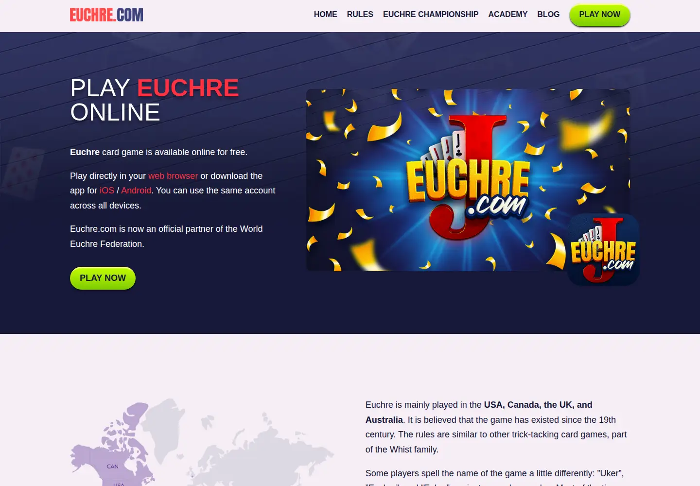 Captured homepage of euchre.com in the current scan