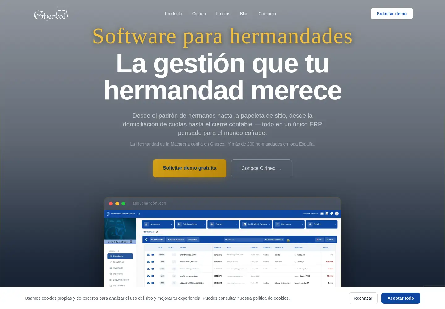 Captured homepage of ghercof.com in the current scan