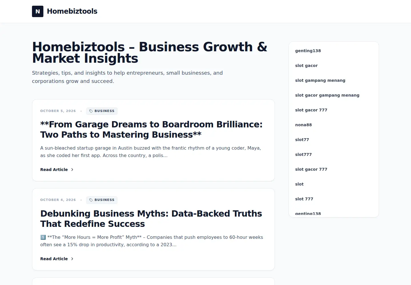 Screenshot of homebiztools.com