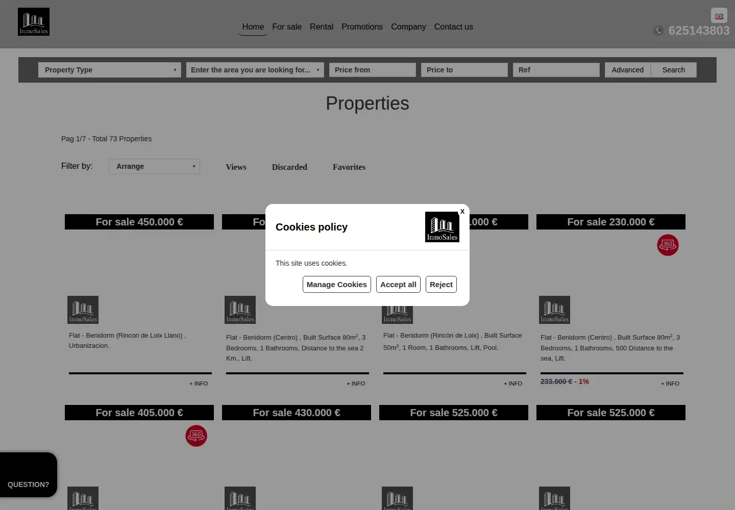 Captured homepage of inmosales.com in the current scan