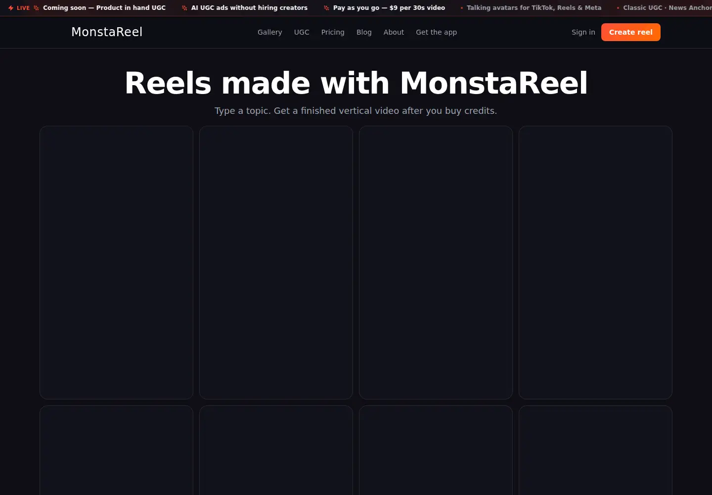 Captured homepage of monstareel.com in the current scan