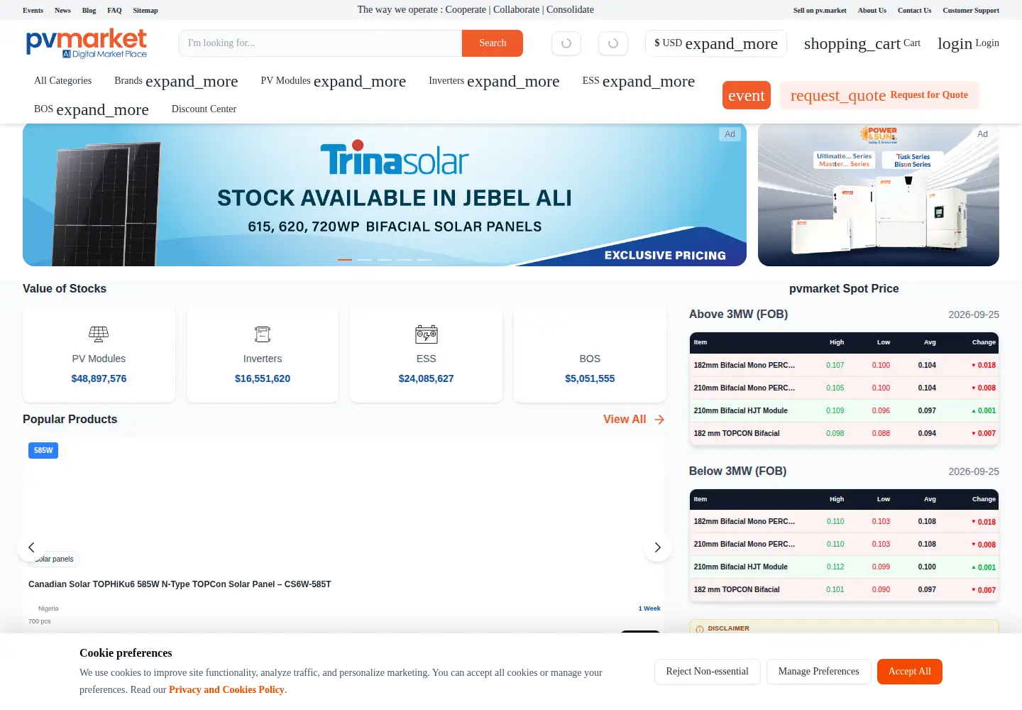 Captured homepage of pv.market in the current scan