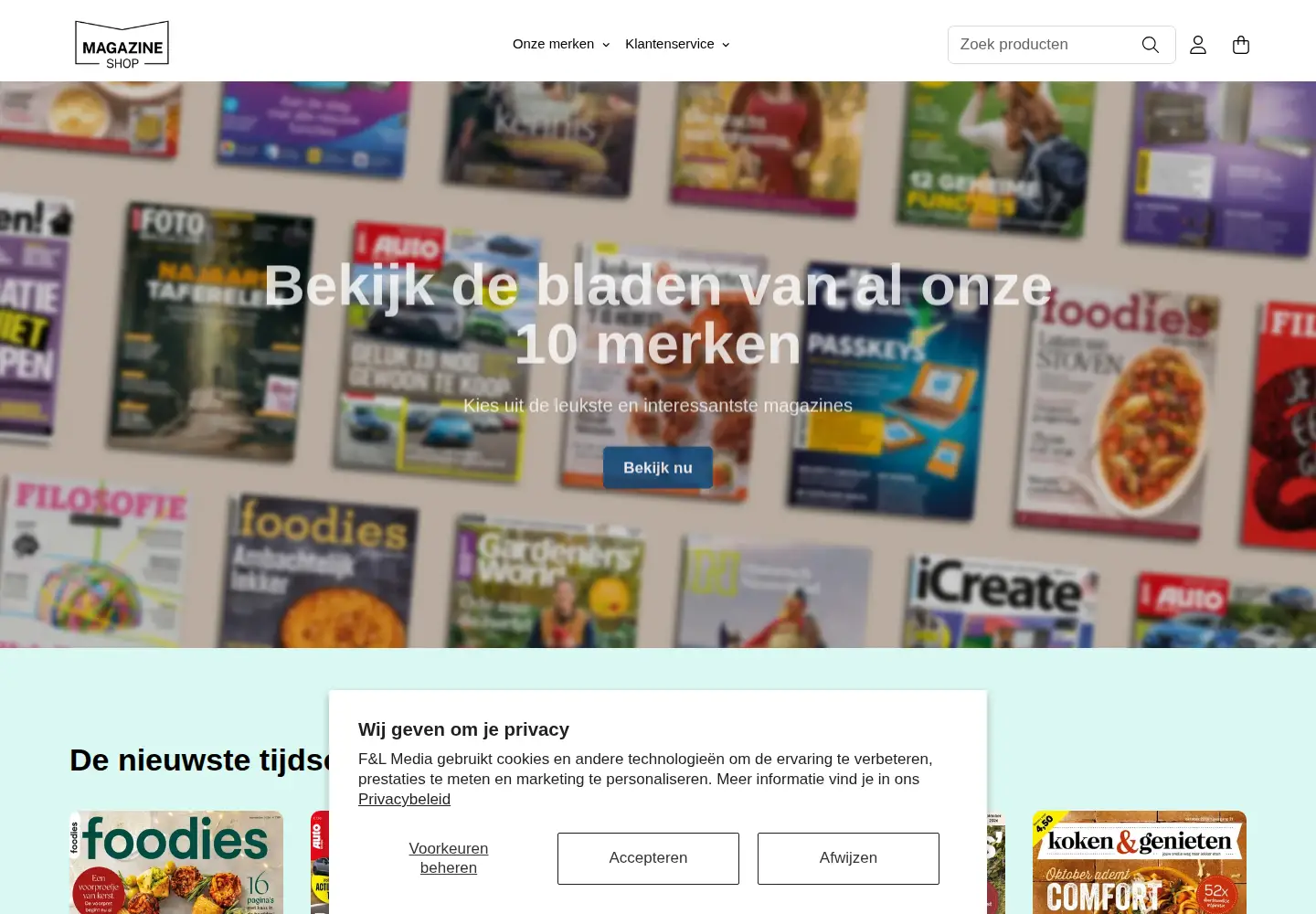 Captured homepage of magazineshop.nl in the current scan