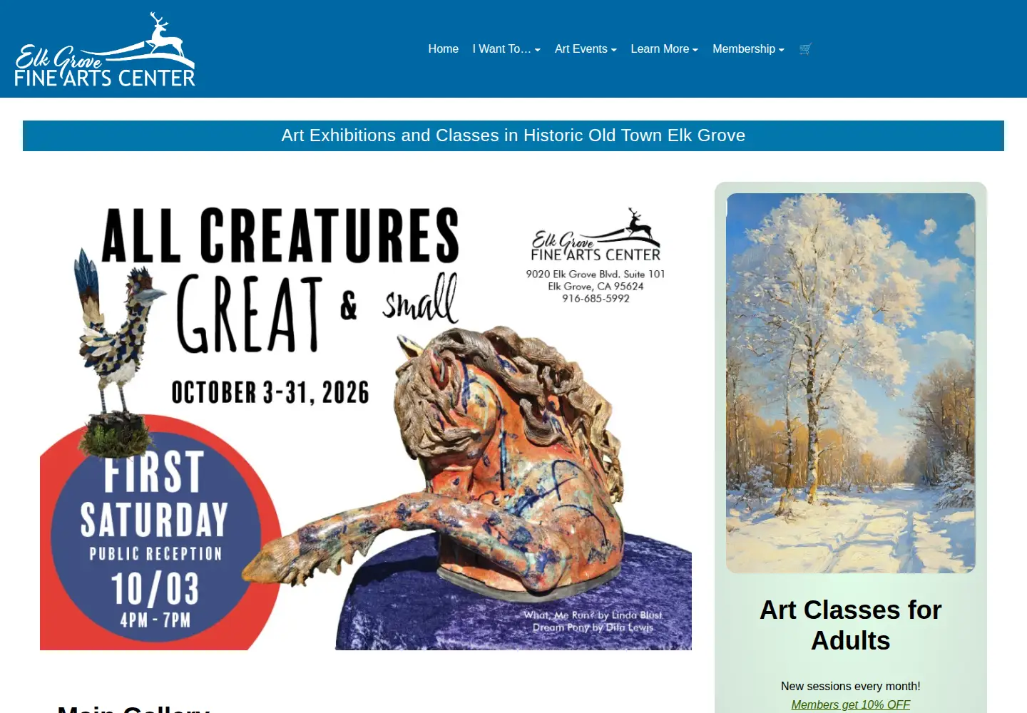 Screenshot of elkgrovefineartscenter.org