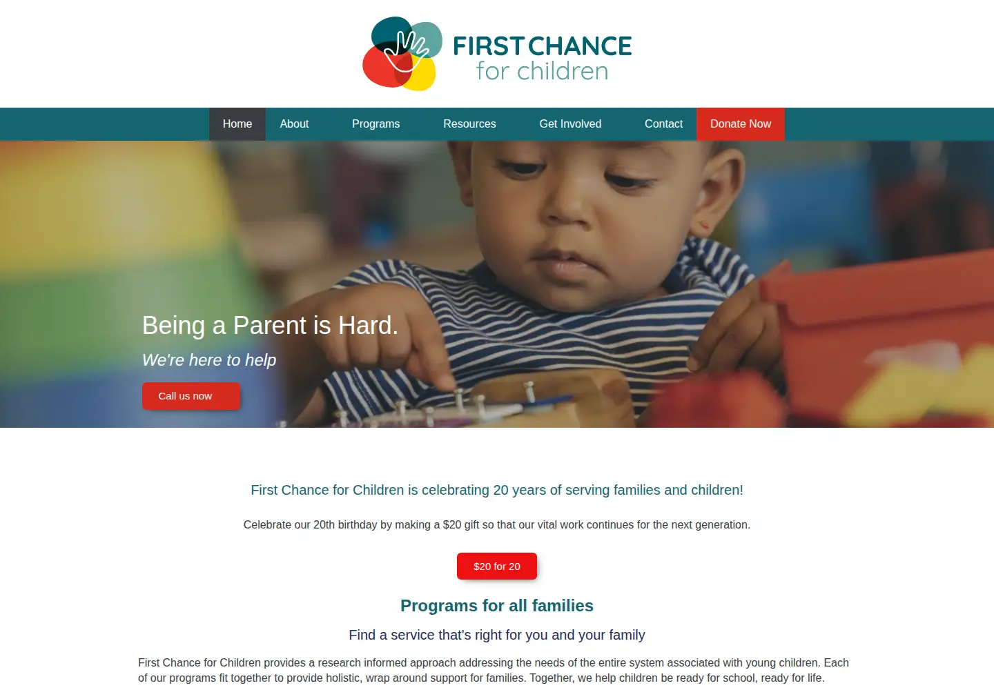 Screenshot of firstchanceforchildren.org