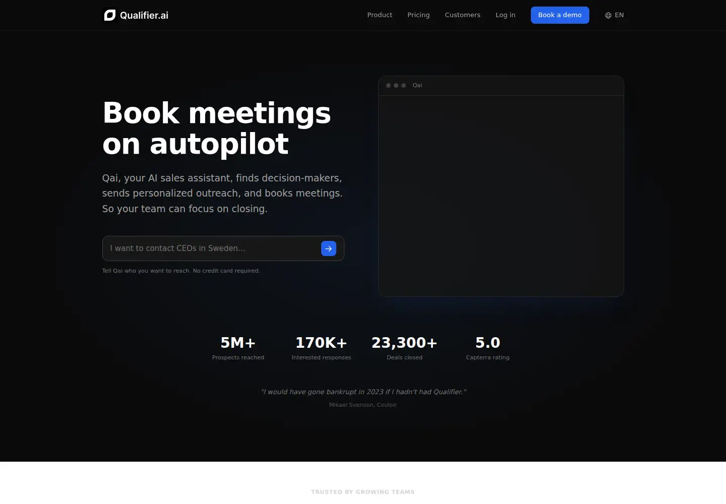 Captured homepage of qualifier.ai in the current scan