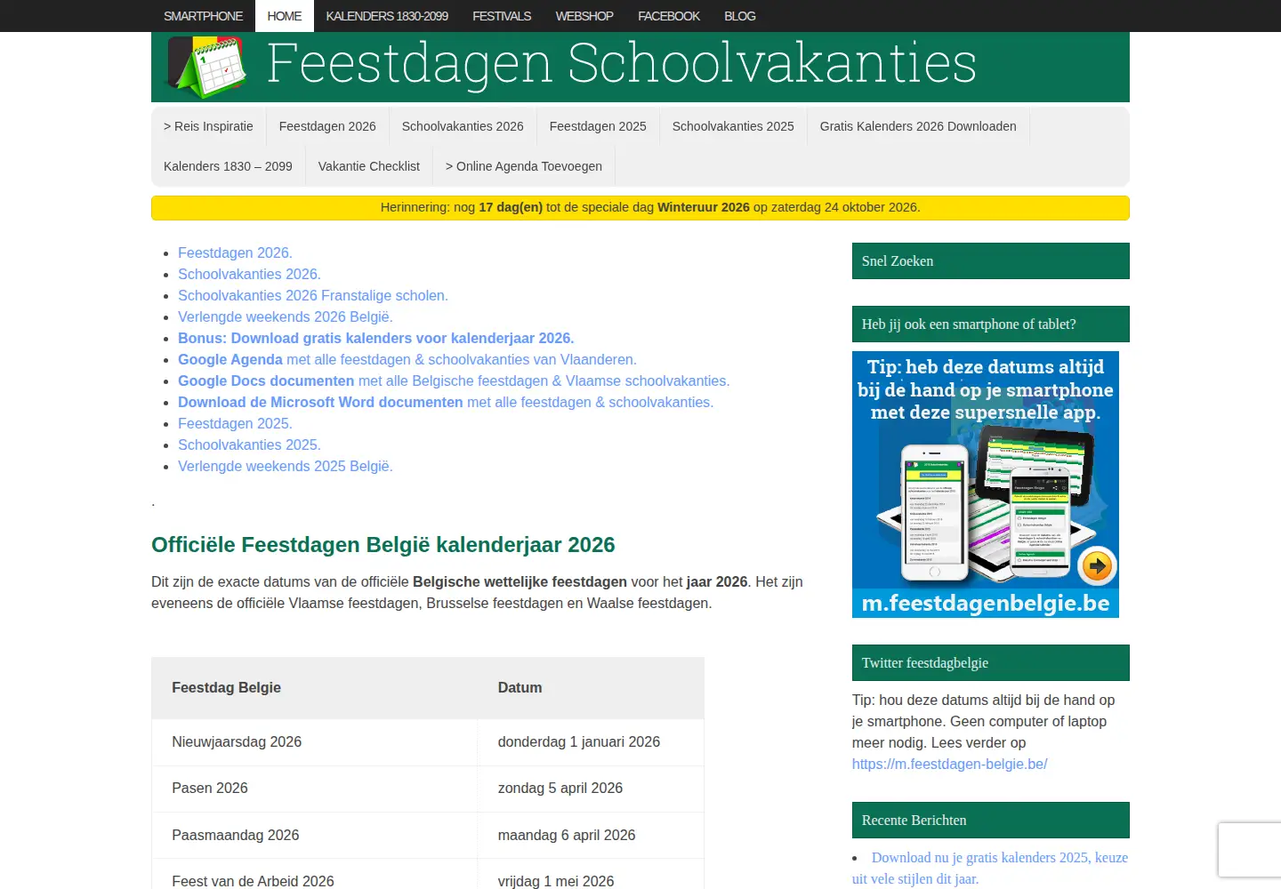 Screenshot of feestdagen-belgie.be