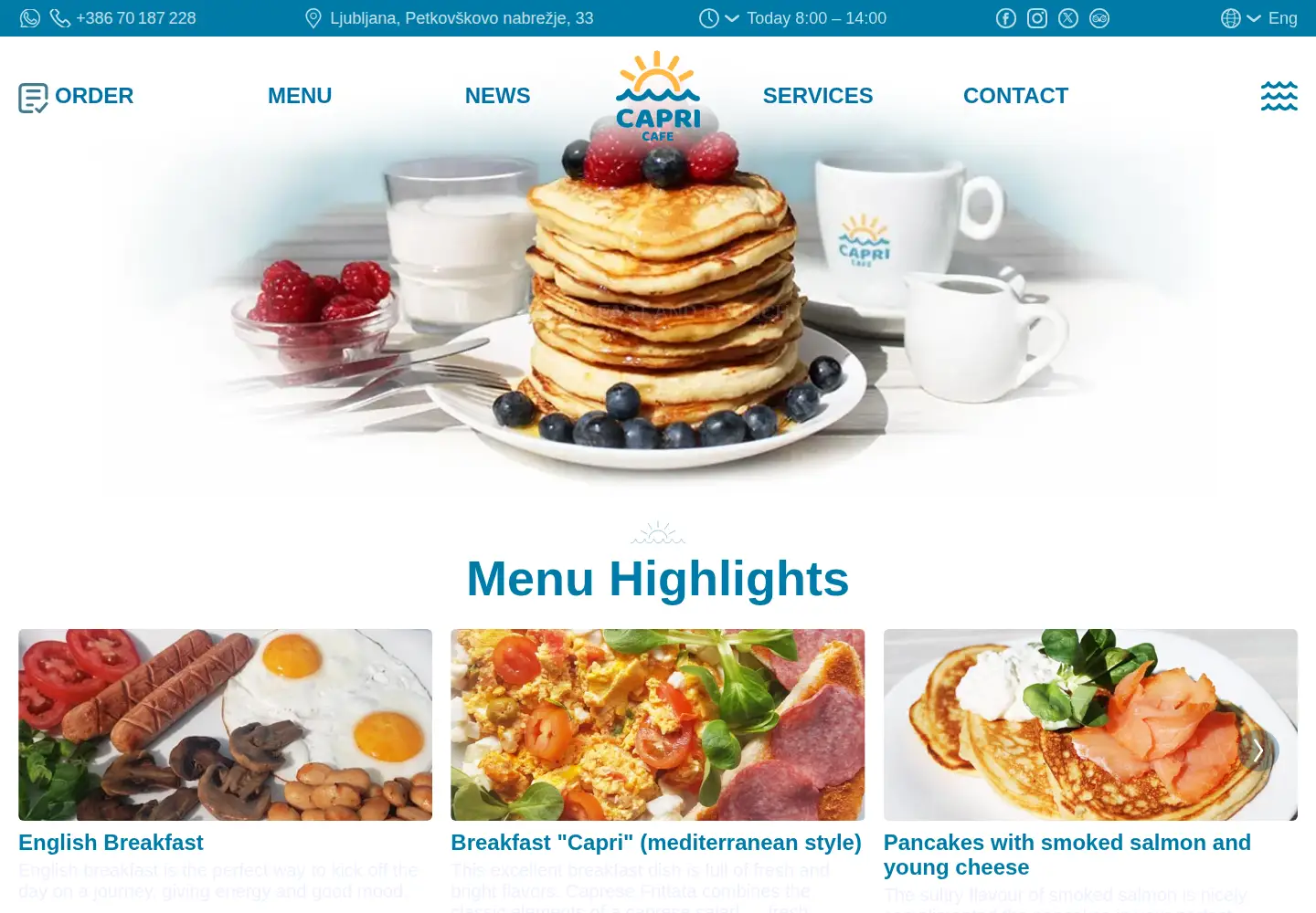 Captured homepage of capri.cafe in the current scan