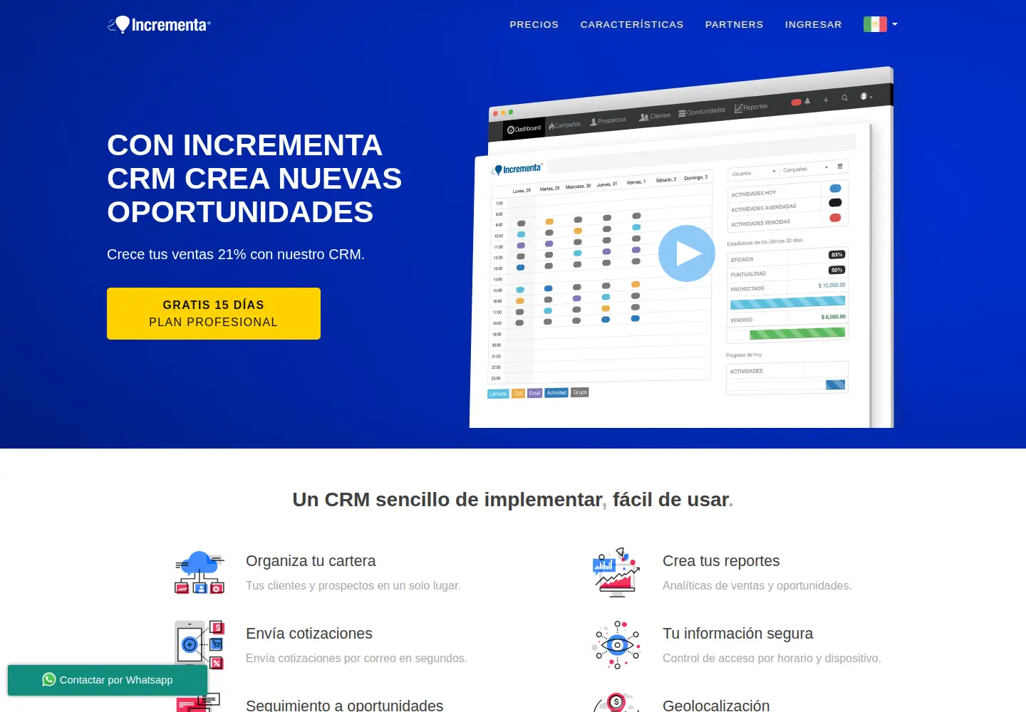 Captured homepage of incrementacrm.com in the current scan