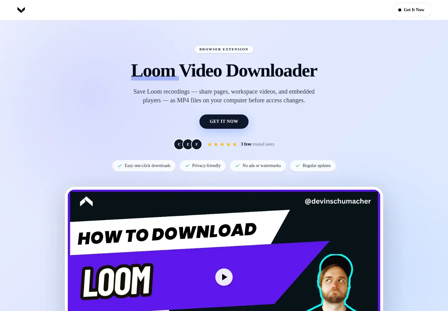 Captured homepage of loomvideodownloaderapp.com in the current scan