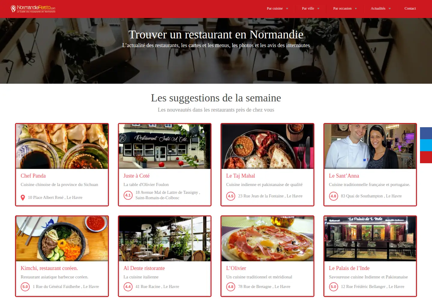 Screenshot of normandieresto.com