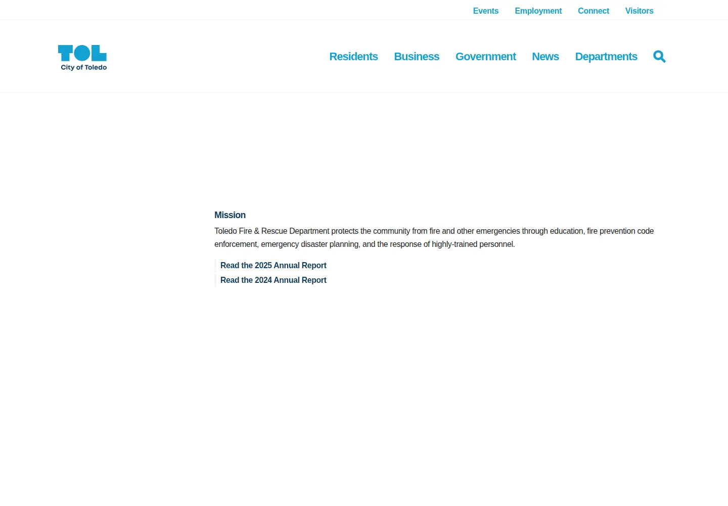 Captured homepage of toledofirerescue.com in the current scan