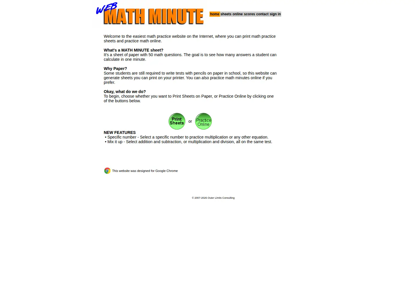 Captured homepage of webmathminute.com in the current scan