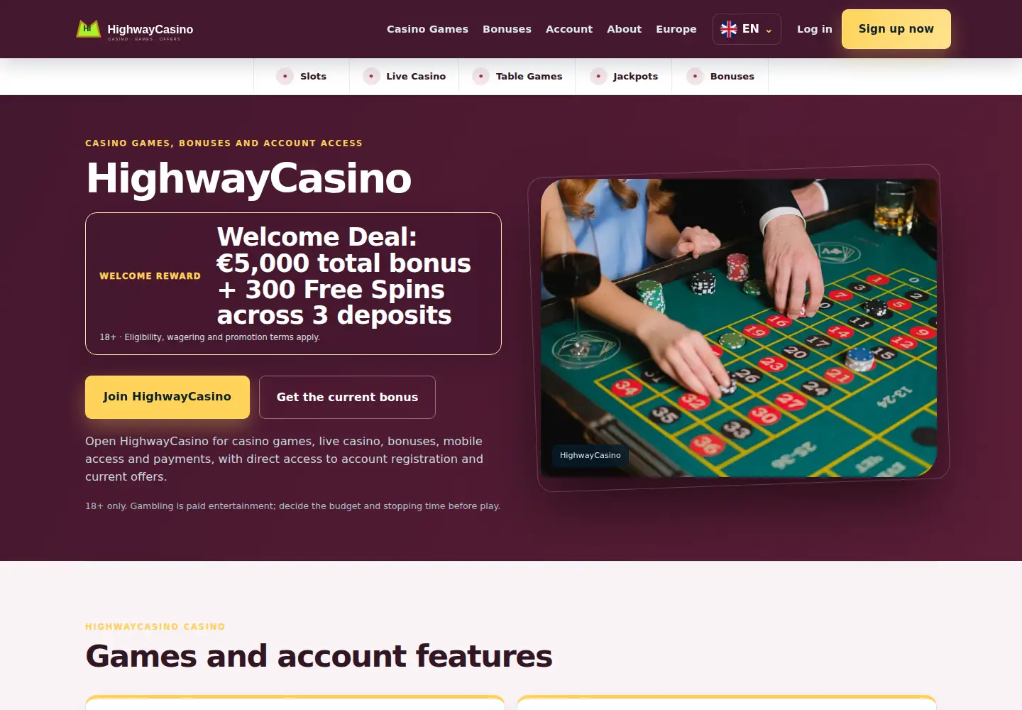 Screenshot of highwaycasino.eu