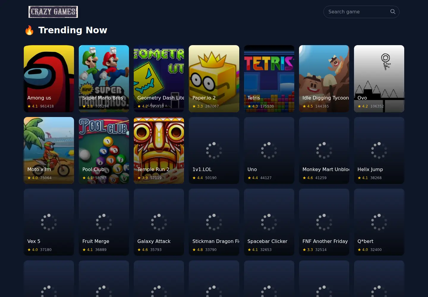 Captured homepage of crazygames.ee in the current scan