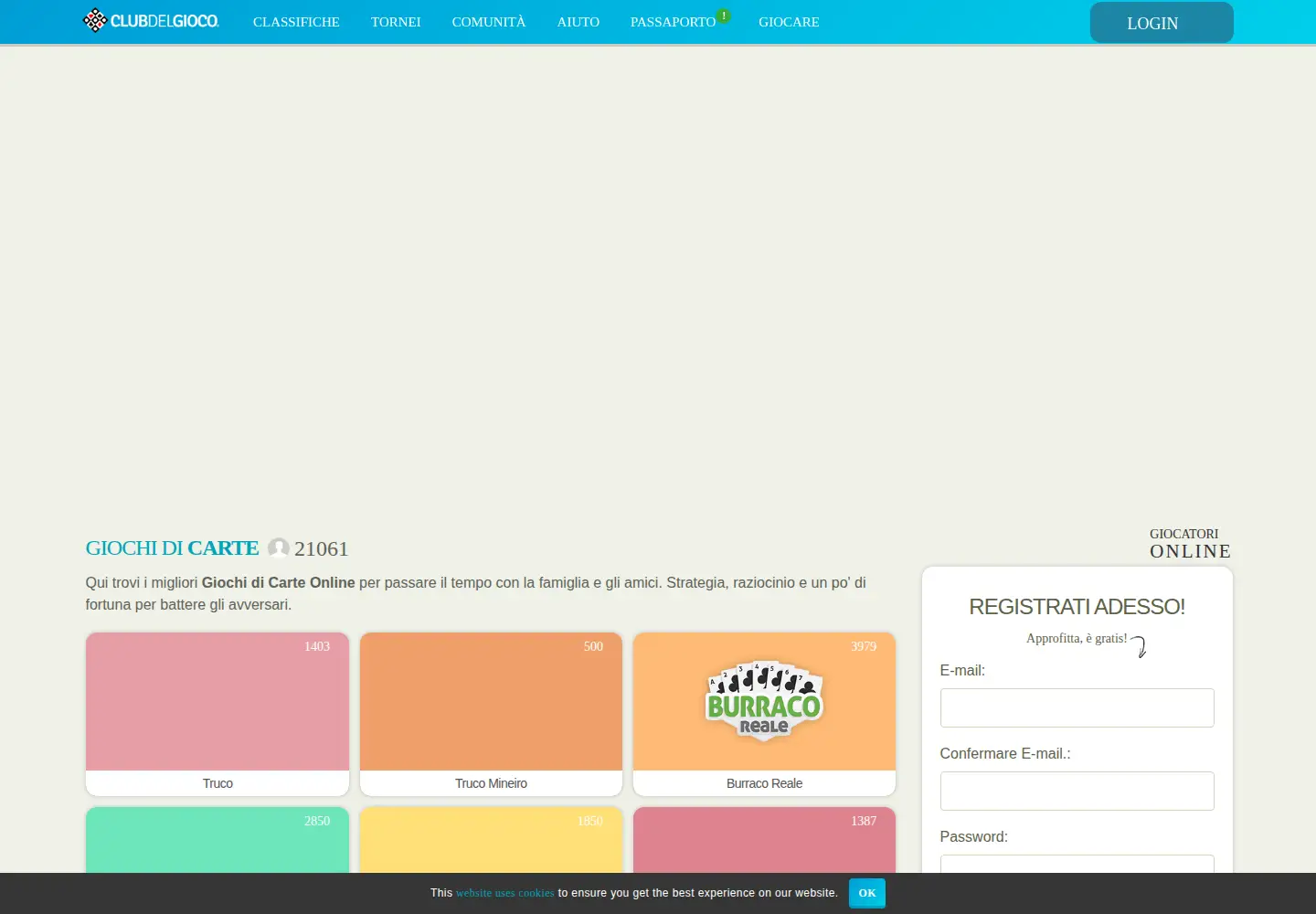 Captured homepage of clubdelgioco.it in the current scan