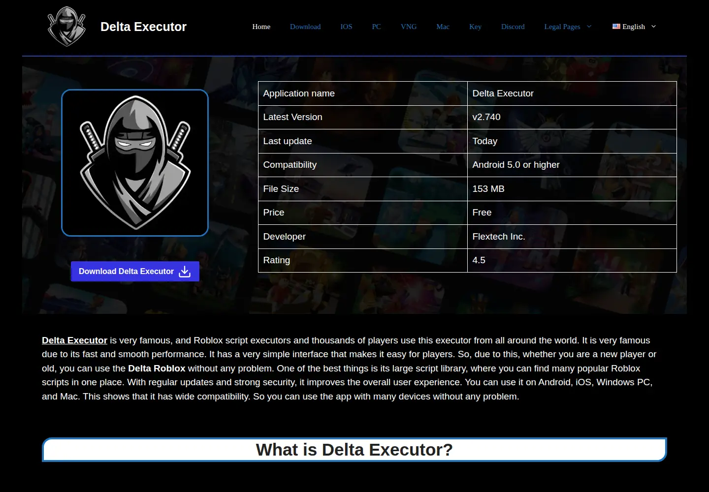 Captured homepage of deltaexecutorapk.org in the current scan