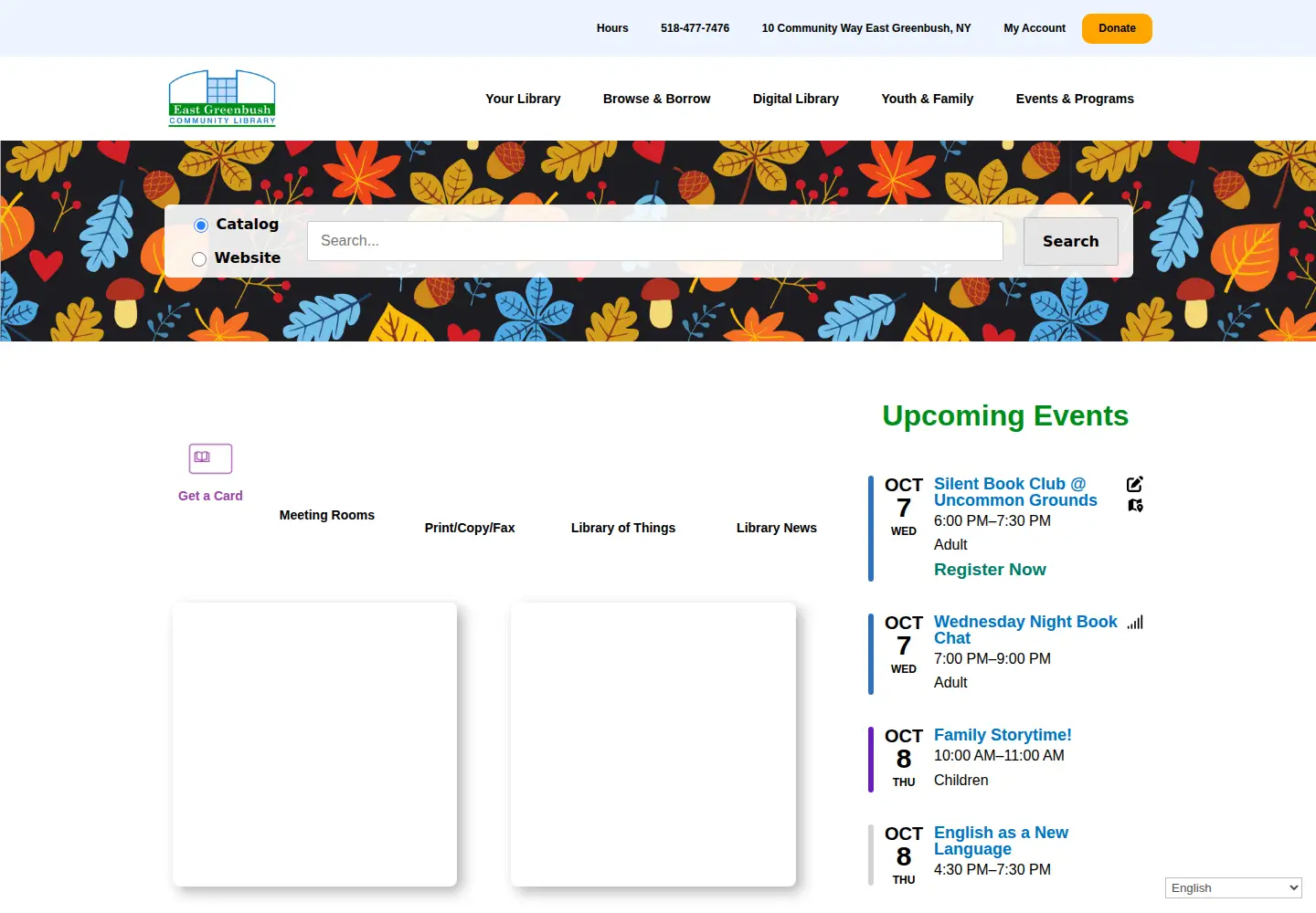 Captured homepage of eglibrary.org in the current scan