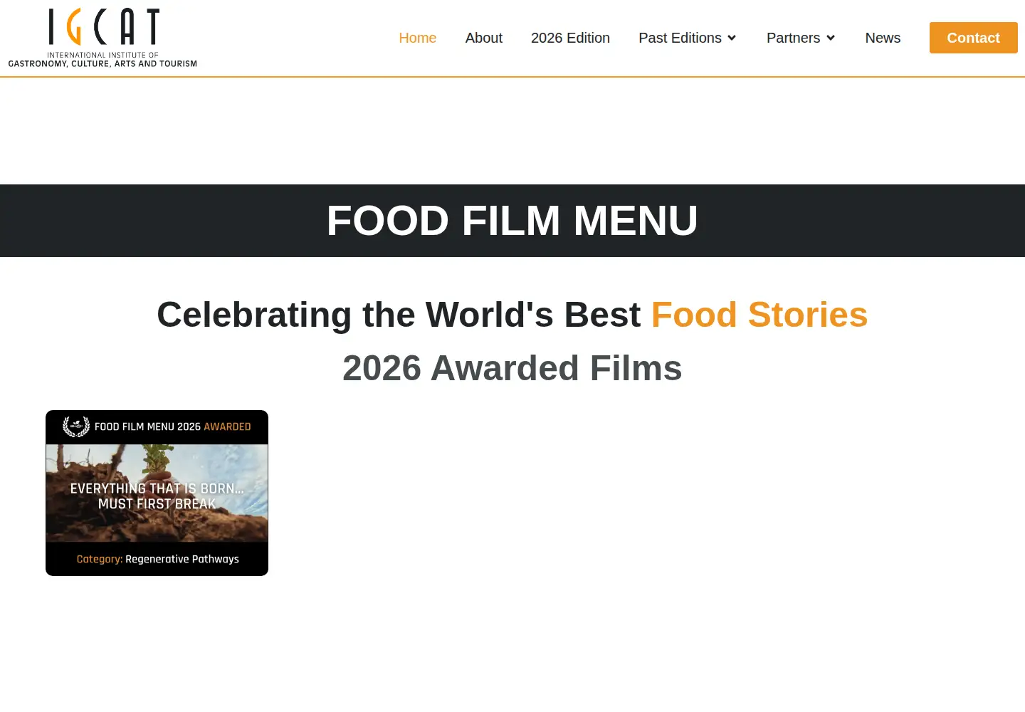 Captured homepage of foodfilmmenu.org in the current scan