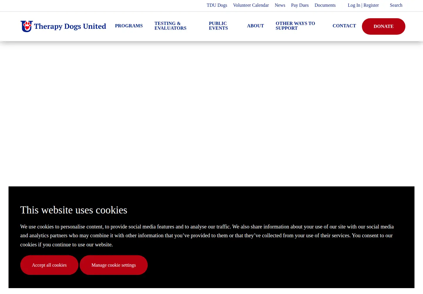 Screenshot of therapydogsunited.org