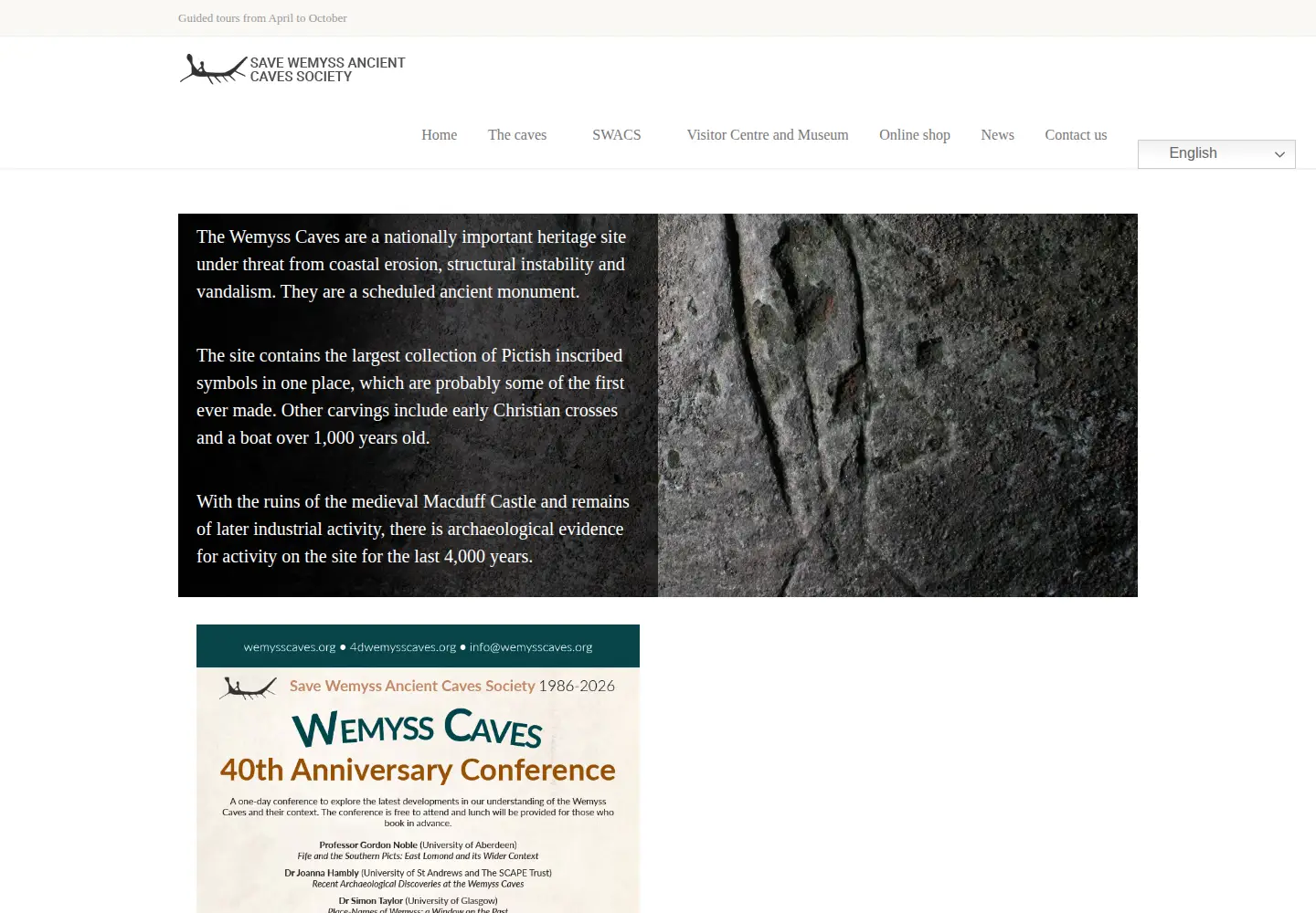 Captured homepage of wemysscaves.org in the current scan