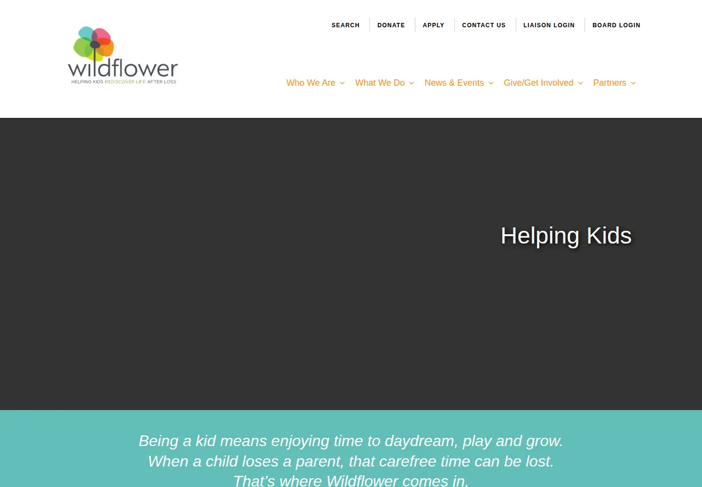 Captured homepage of wildflowerforkids.org in the current scan