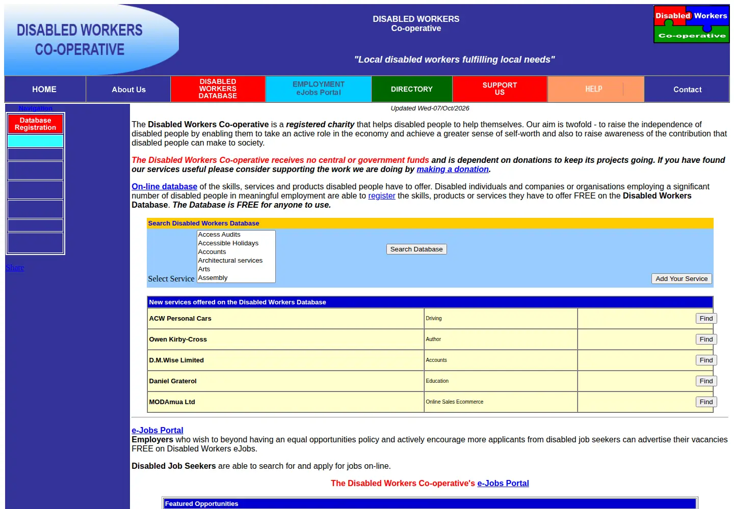 Screenshot of disabledworkers.org.uk
