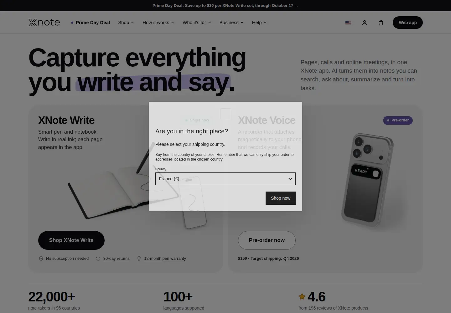 Captured homepage of xnote.ai in the current scan