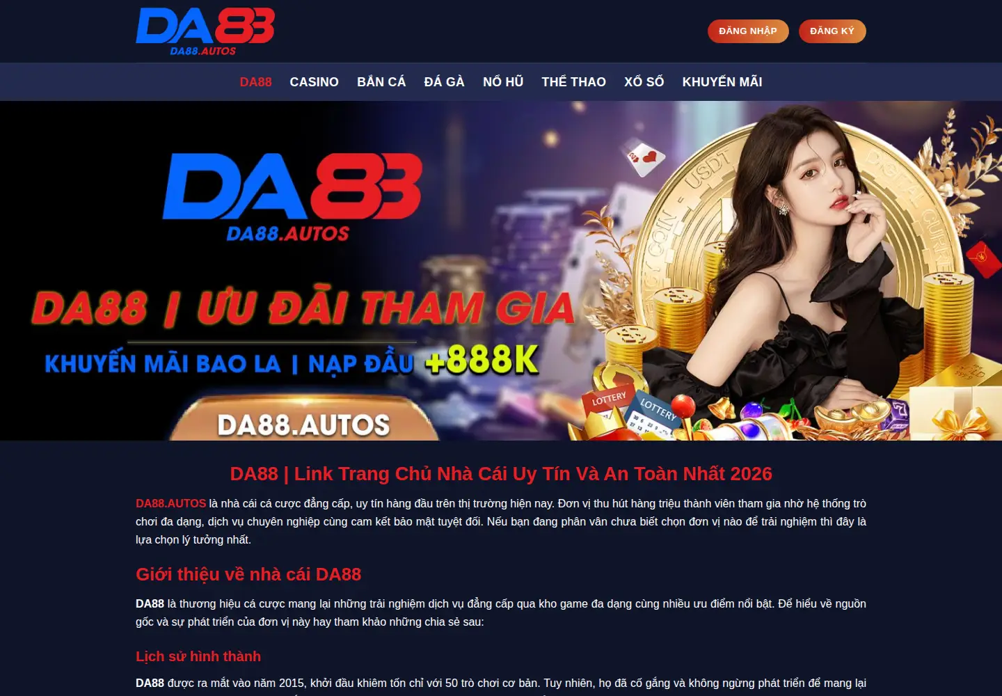 Captured homepage of da88.autos in the current scan