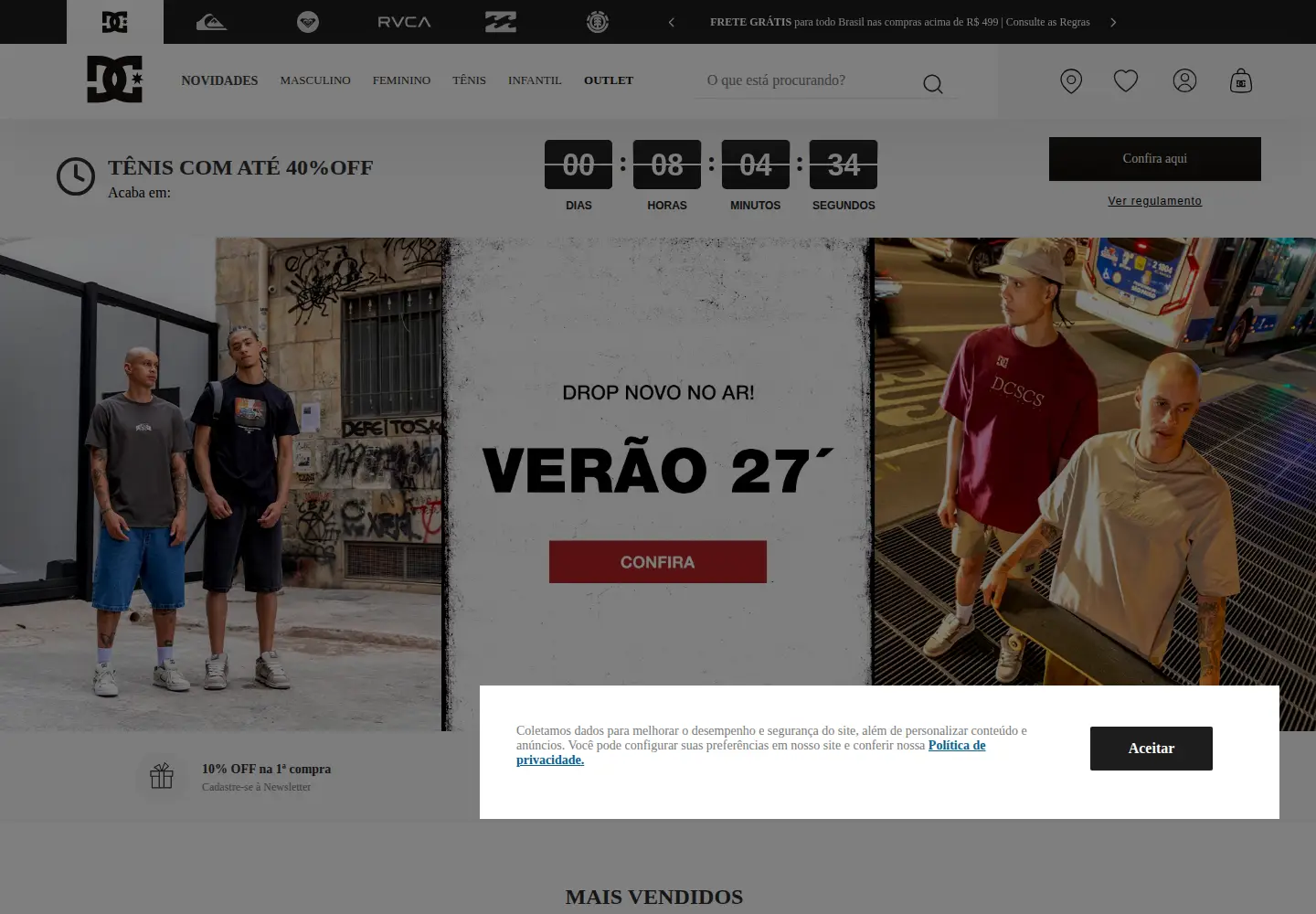 Captured homepage of dcshoes.com.br in the current scan
