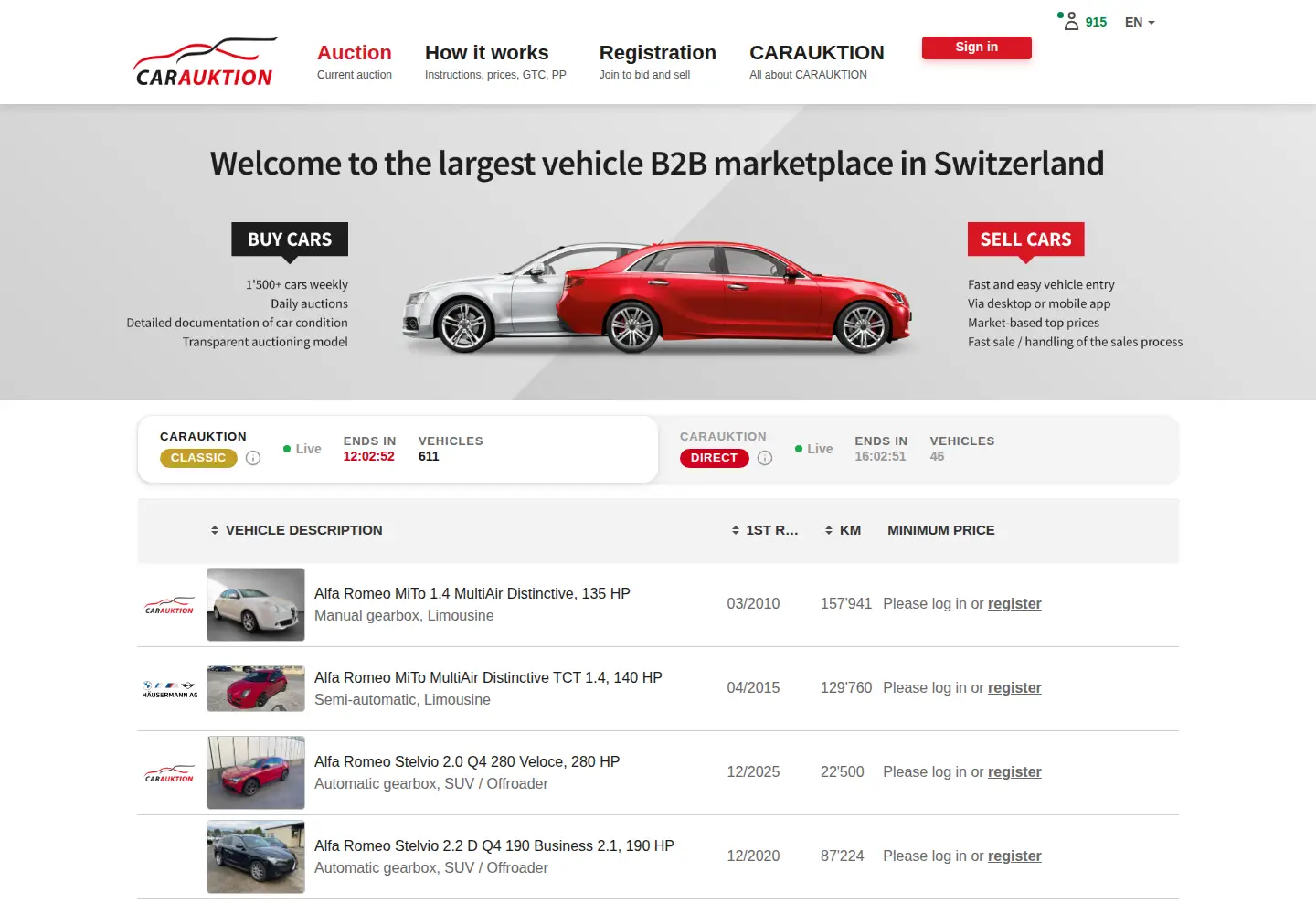 Screenshot of carauktion.ch
