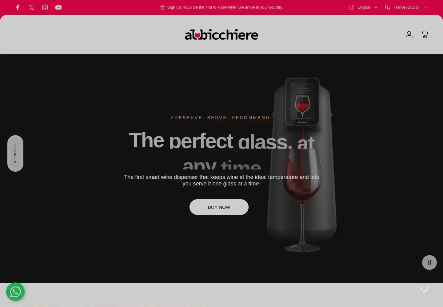 Captured homepage of albicchiere.com in the current scan