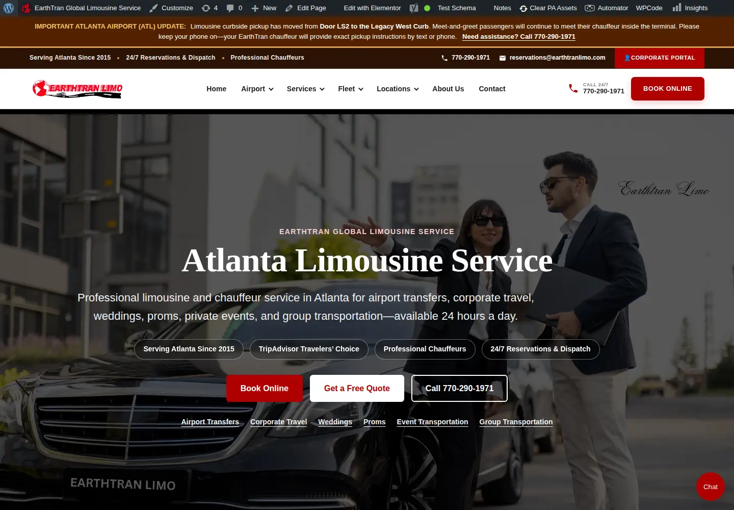 Captured homepage of earthtranlimo.com in the current scan