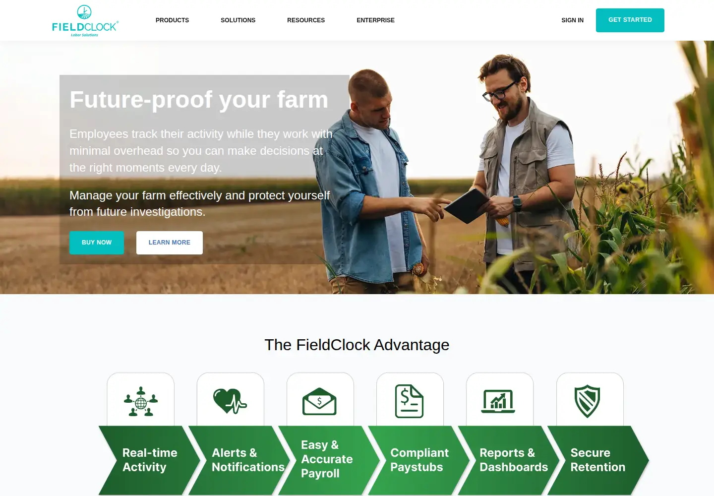Captured homepage of fieldclock.com in the current scan