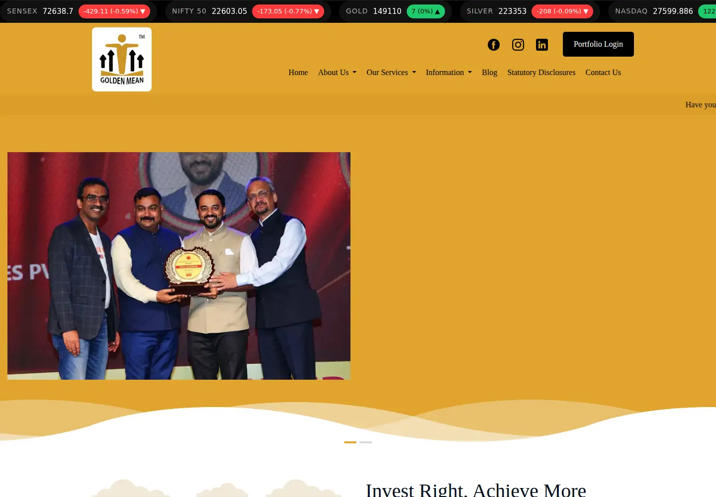 Screenshot of goldenmeanfinserv.com