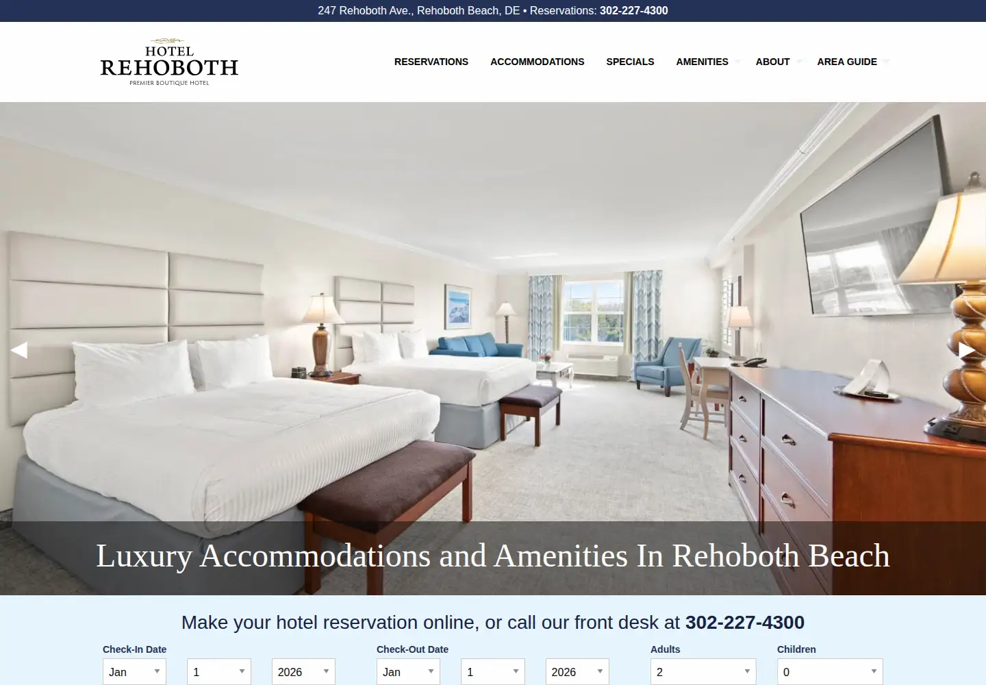 Captured homepage of hotelrehoboth.com in the current scan