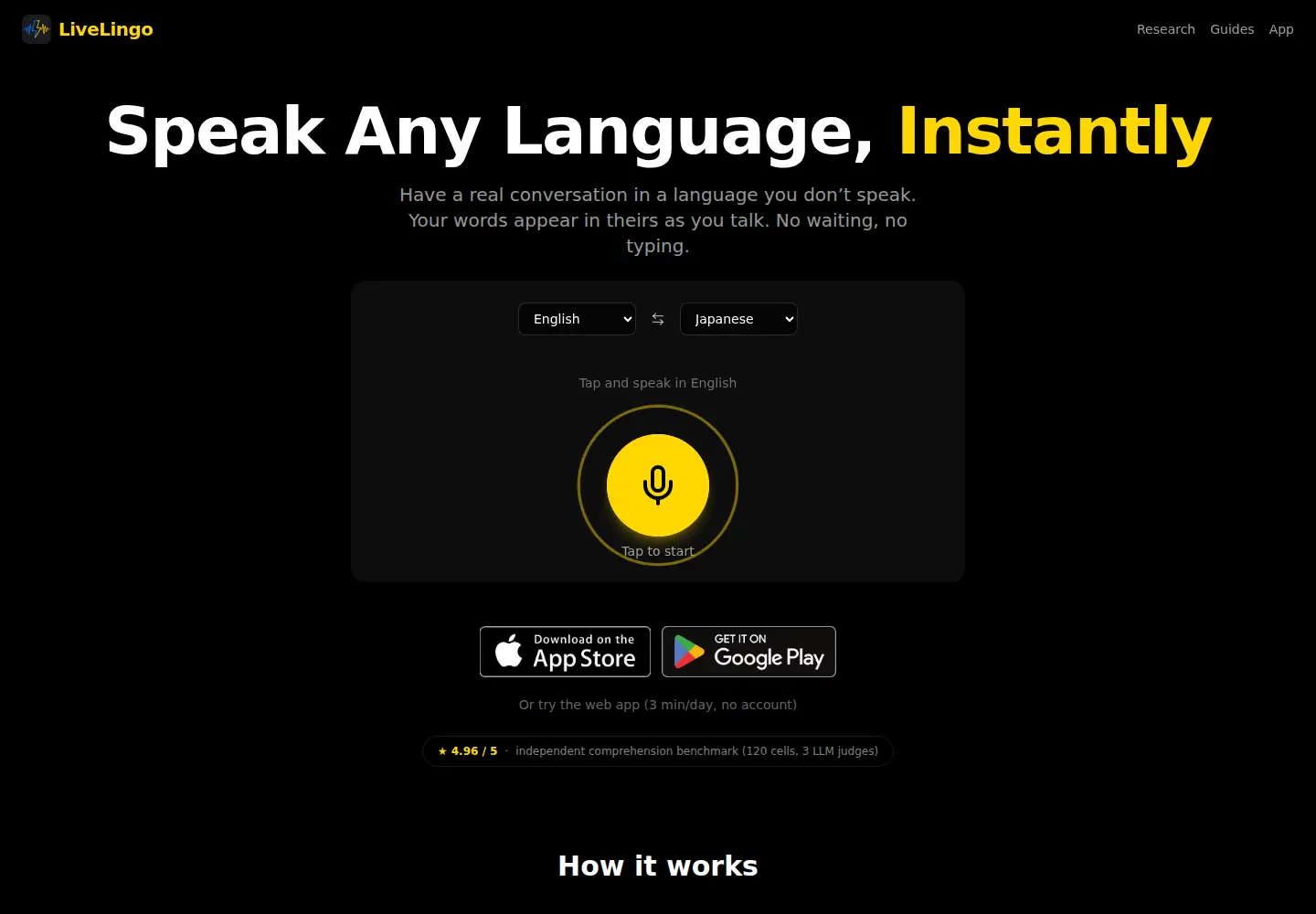Captured homepage of livelingo.io in the current scan