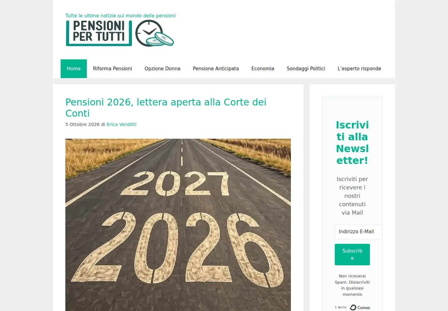 Captured homepage of pensionipertutti.it in the current scan