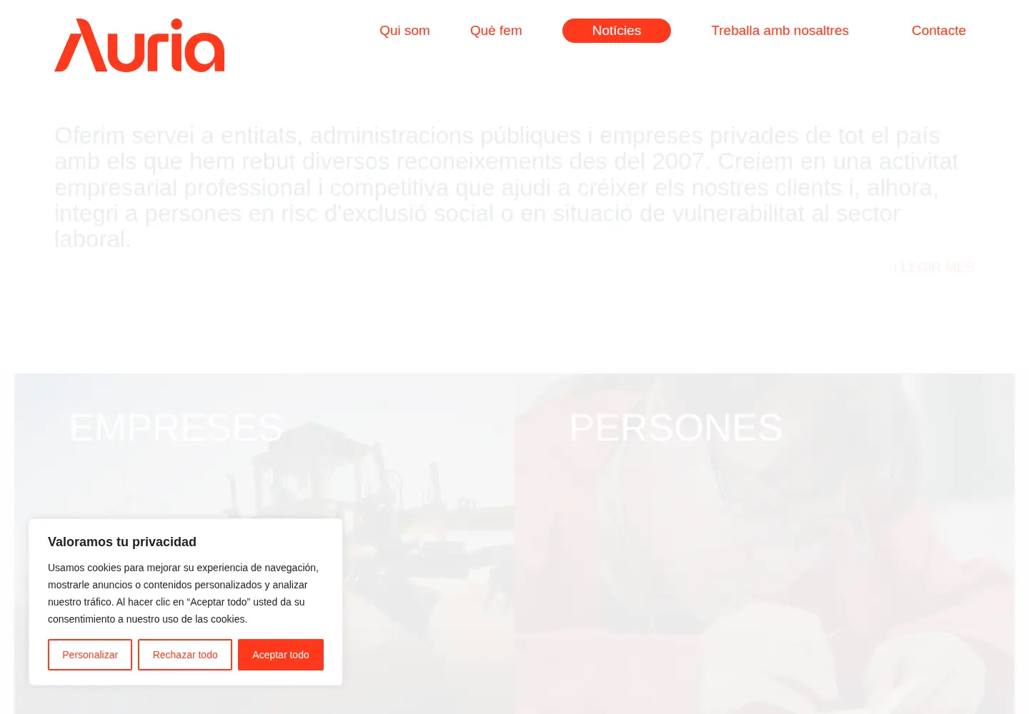 Captured homepage of auria.org in the current scan