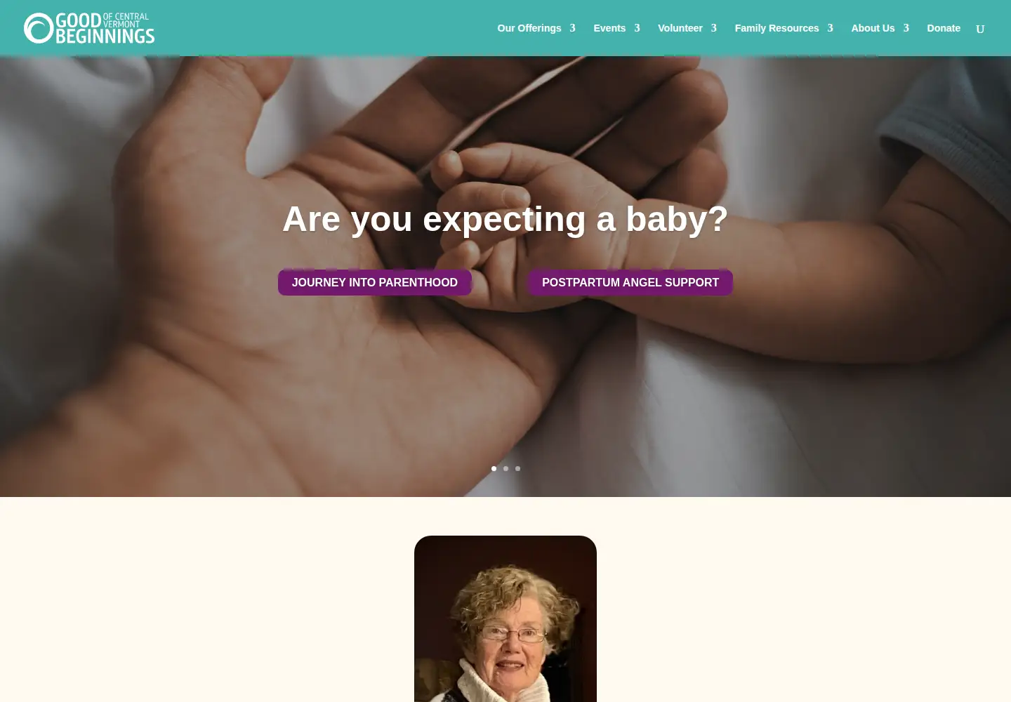 Captured homepage of goodbeginningscentralvt.org in the current scan