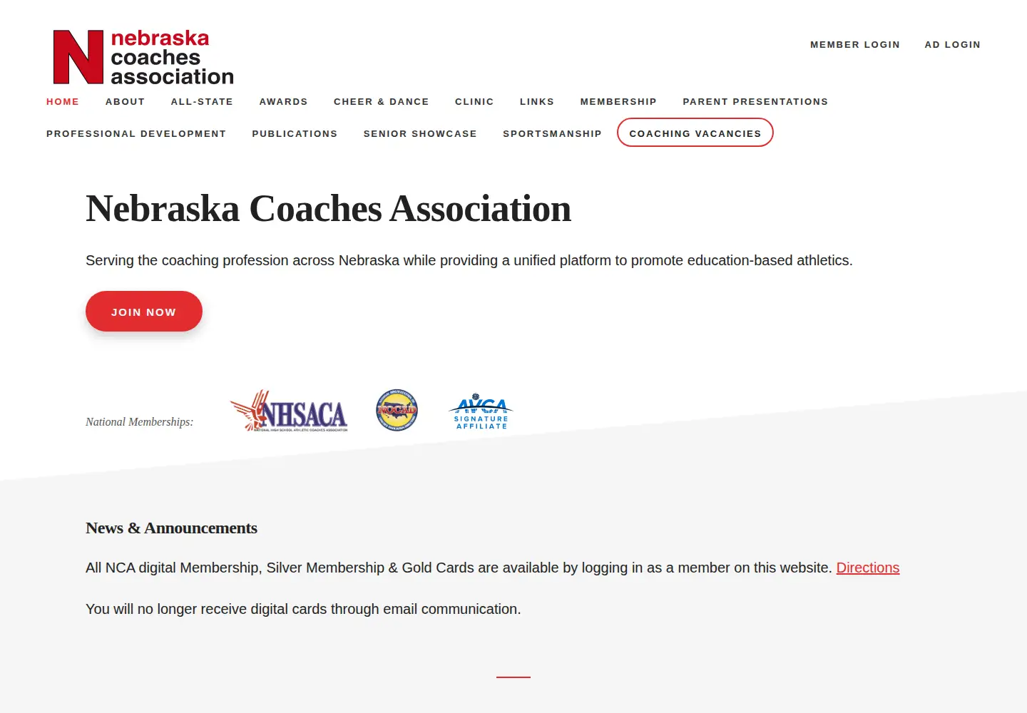 Captured homepage of ncacoach.org in the current scan