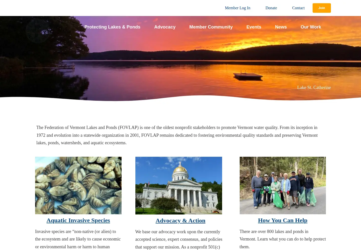 Screenshot of vermontlakes.org