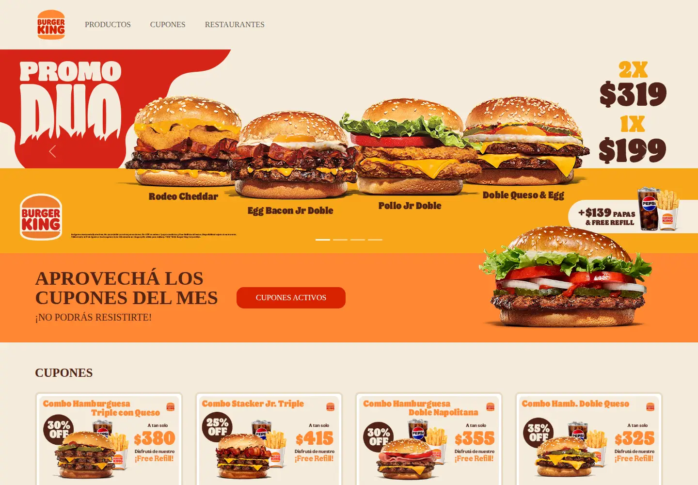 Captured homepage of burgerking.com.uy in the current scan