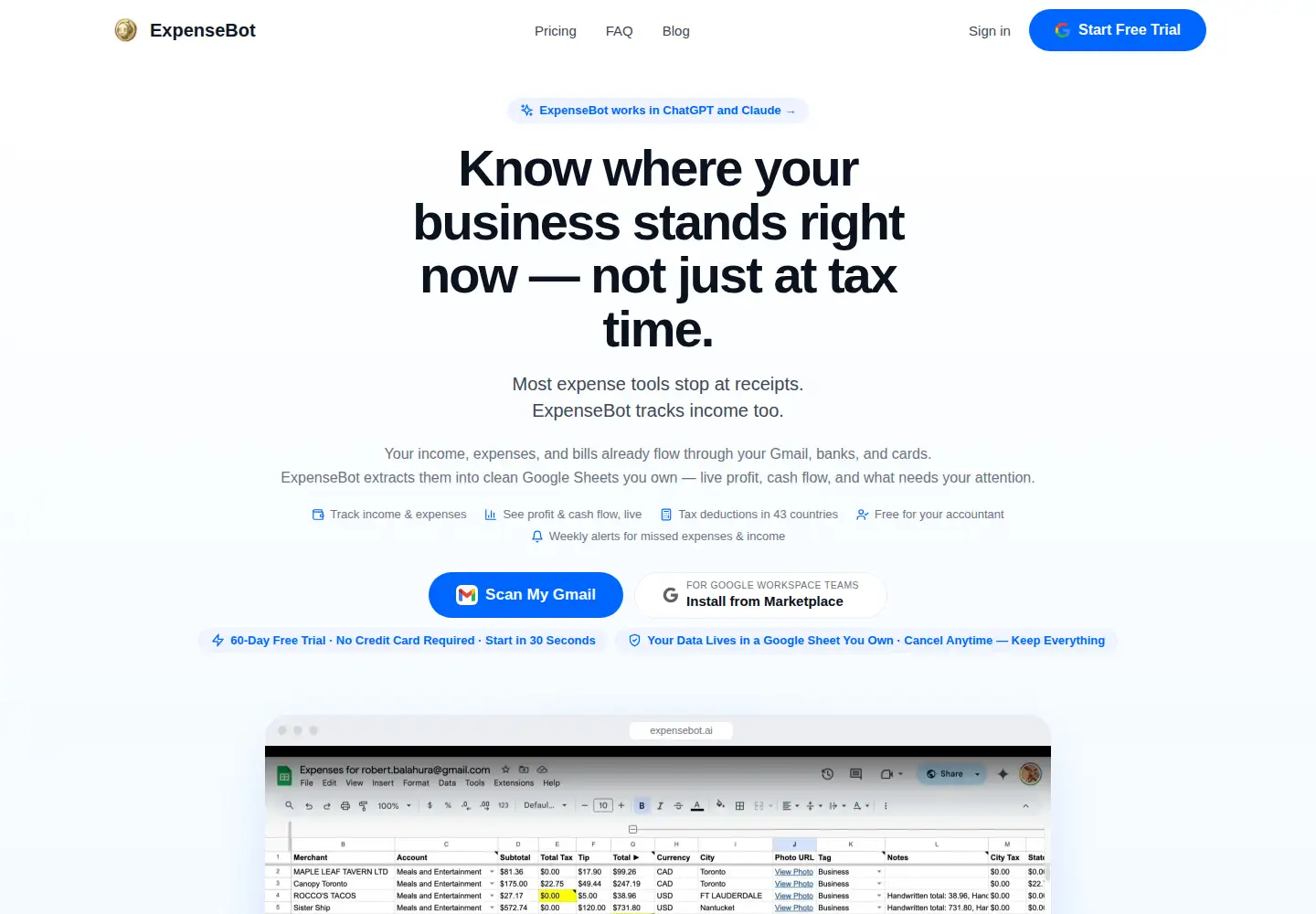 Screenshot of expensebot.ai